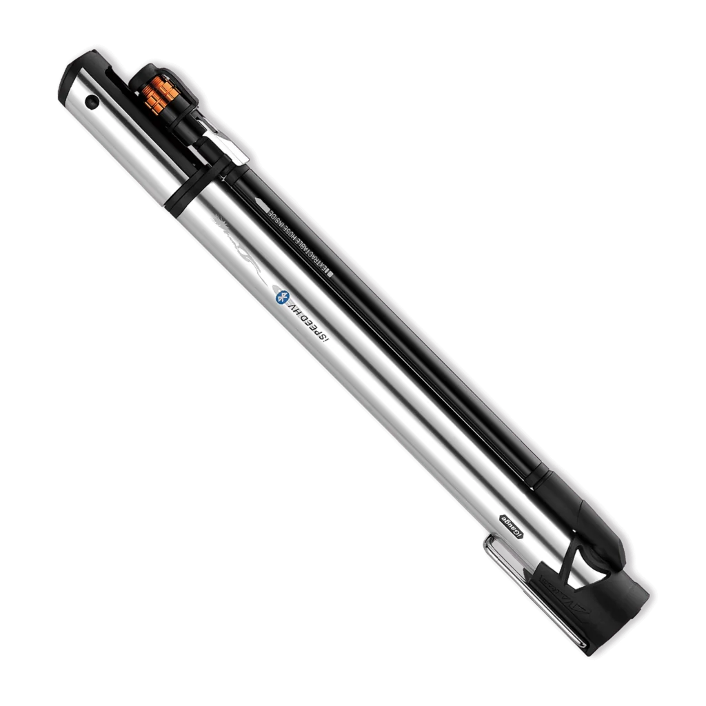 AM-95BT i SPEED HV High-polish Aluminum Mini Floor Pump w/ Thumb-Lock Clever-Twin-Valve Head & Bluetooth